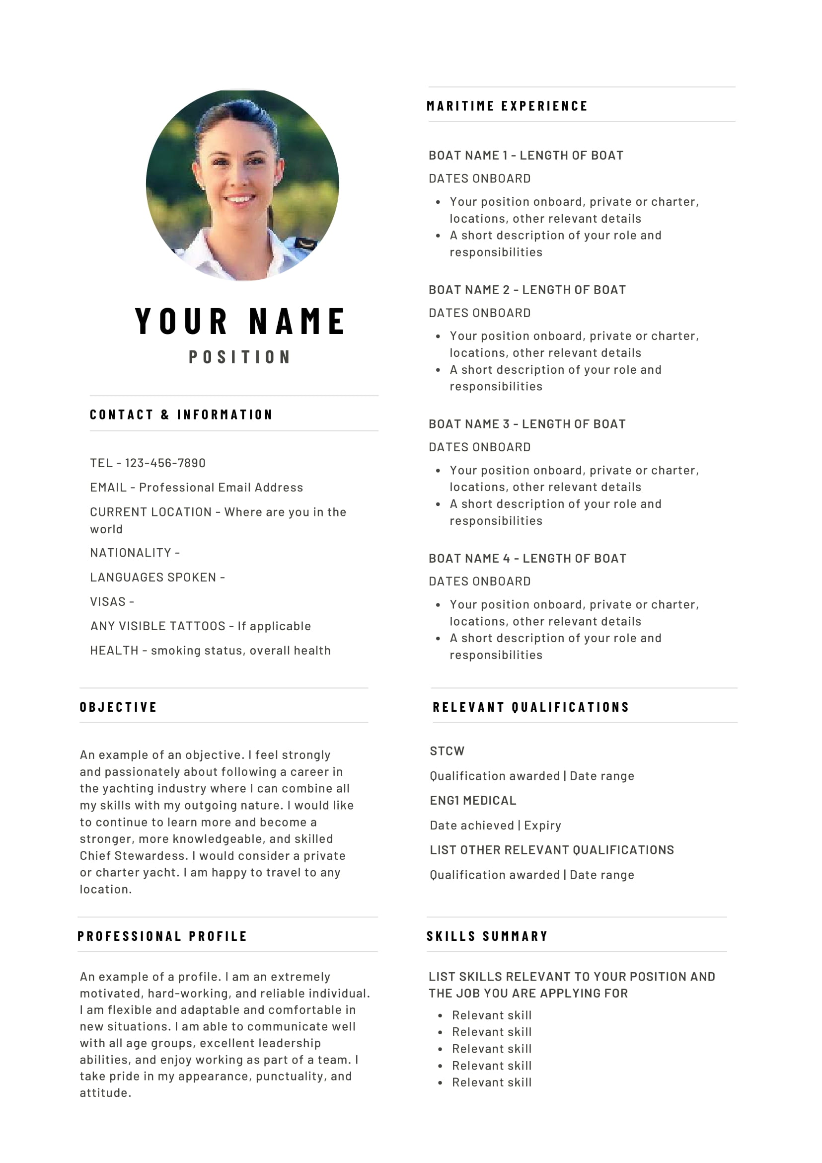 free yachting cv template