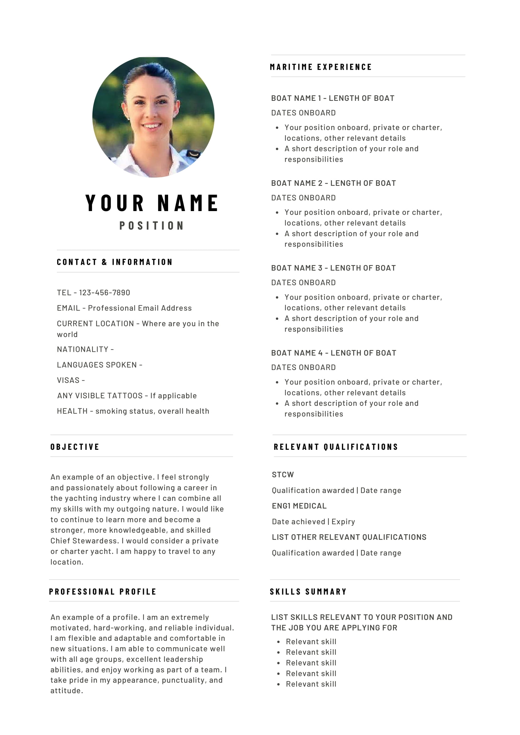 yacht cv template free